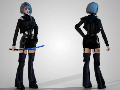 Cyberpunk Girl - Astra - Game Ready Low-poly 3D model