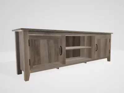 Gray Wash Wood Grooved Door TV Stand 3D model