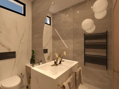 bathroom modern with marble floors and walls 3D model