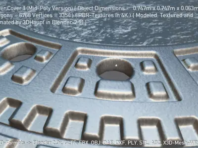 Sewer Cover 1 Mid-Poly Version Low-poly 3D model