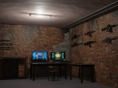 light low poly room with guns on wall Free 3D model
