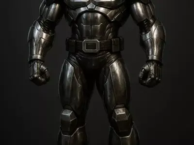 Dark Samurai Mech Warrior Red Eyes Silver Armor Low-poly 3D model