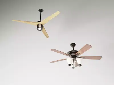 Modern Wooden Ceiling Fan Set 3D model