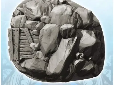 Wooden mine entrance in rocky dome 6 - Medieval Gothic Feudal Ol 3D print model