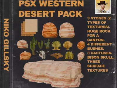 PSX style Western desert pack Low-poly 3D model