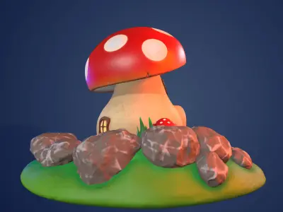 Mushroom house cartoon Low-poly 3D model