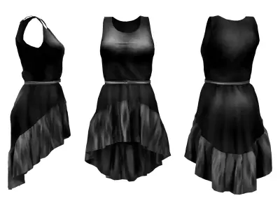 Flouncing Hem Dress With Belt Low-poly 3D model