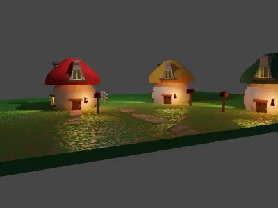 Smurfs houses Low-poly 3D model