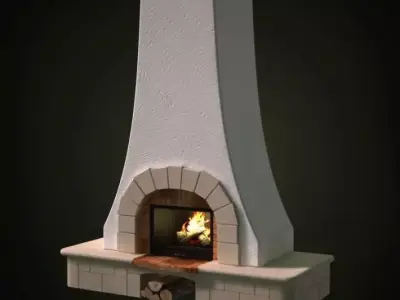 Tall Stone Fireplace 3D model
