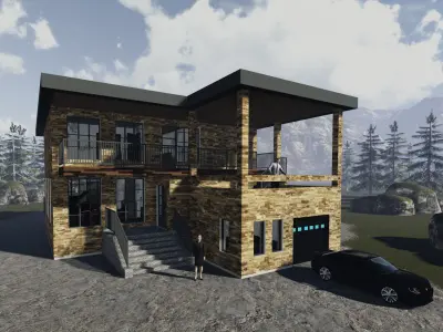 House building with stairs and balconies 3D model