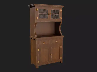 Wooden Kitchen Cabinet with Glass Doors Low-poly 3D model