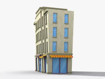 Cartoon Building x6 Low-poly 3D model