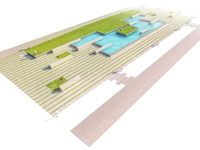 Contemporary Hardscape Park and Water Feature Low-poly 3D model