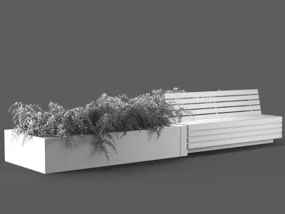 bench349 concrete bench with plants in it 3D model