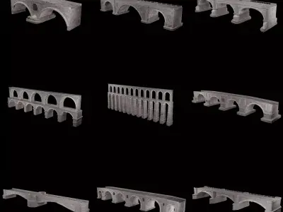 ROMAN BRIDGE GREEK ANCIENT ROAD RAIL OLD STONE COLLECTION Low-poly 3D model