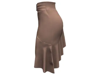 Asymmetric Brown Ruffled Bottom Mini Skirt Low-poly 3D model
