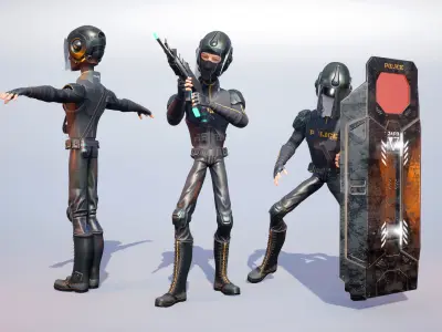 Swat Police Army Stylized Character with shields 3D Rigged 3D model