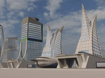Futuristic Low Poly Skyscraper Pack Low-poly 3D model