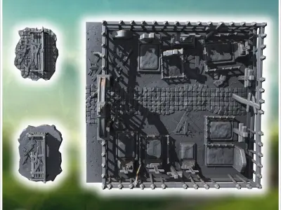 Gothic-style graveyard with spiked fences benches and a detailed 3D print model