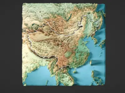China Map Topography Low-poly 3D model