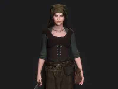 AAA 3D MEDIEVAL CHARACTER - YOUNG MEAT BUTCHER GIRL  Low-poly 3D model