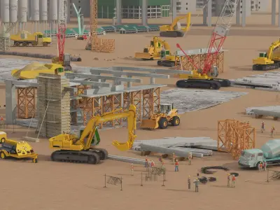 Construction site scene Low-poly 3D model