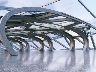 Modern Concrete Corridor Architectural Background - V1U2 3D model