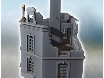Corner building in ruins with a large chimney stack 14 - Modern  3D print model