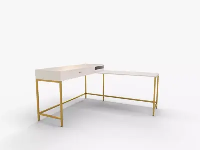Modern Life White L Desk Charger Drawer with Gold Metal Legs 3D model