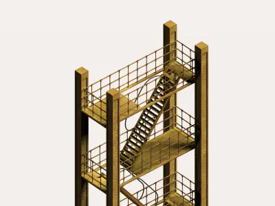 Multi-floor industrial type high platform Low-poly 3D model