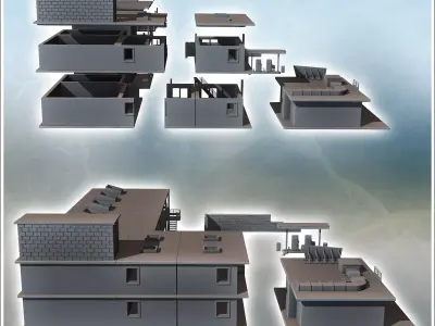 Set of modern motel with a large multi-story main building and g 3D print model