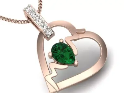 Women heart Pear Stone Pendant 3dm render detail 3D print model