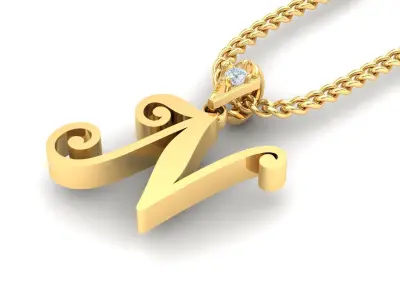 Light Gold Fancy Font Pendant N 3D print model