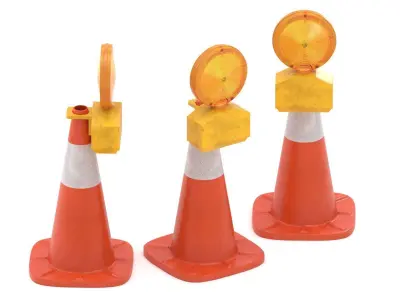 Traffic Cone with Safety Amber Warning Light 3D model