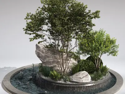 Pond with Plants Big rock 3D model
