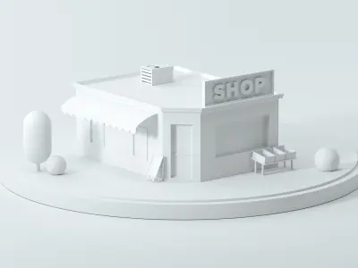 Shop market cartoon low poly 3D model Low-poly 3D model