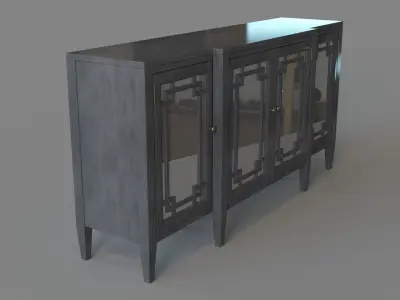 Haley 4-door Wood and Mirror Sideboard in Charcoal Gray 3D model