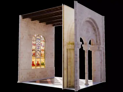 Cathedral Romanesque Nave MIDDLE - ONLY Low-poly 3D model