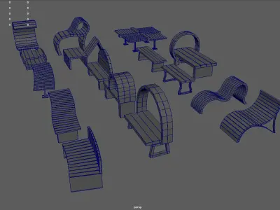Low Poly Bench Pack Low-poly 3D model