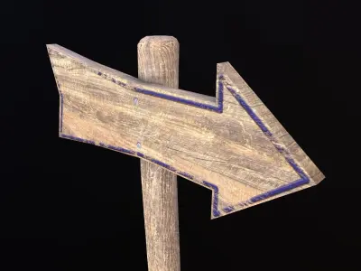 Signpost8 wooden sign with arrow Low-poly 3D model