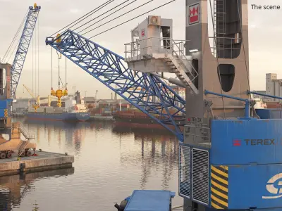  Terex Gottwald Mobile Harbour Crane Gray Blue Rigged 
