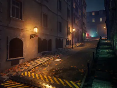 Cyberpunk Prague Street UE4 Low-poly 3D model