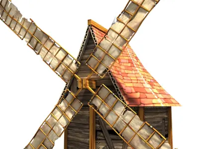 Cartoon Low Poly Windmill Low-poly 3D model