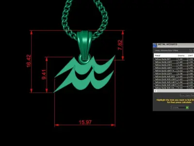 Aquarius Light Gold Pendant Version 5 3D print model