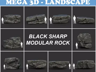 Low poly Black Sharp Modular Rock 210807 Low-poly 3D model