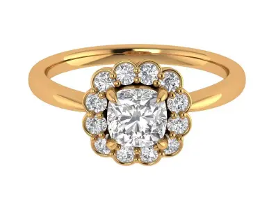 Cushion Diamond Solitaire Ring 3D print model