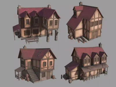 Inn collection house with roof 3D Model Pack