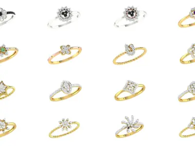 40 Flower Women Ring Render 3dm STL OBJ FBX Details Collection 3D Model Pack