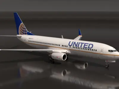  United Airlines Boeing 737 with Cockpit and Cabin Rigged 