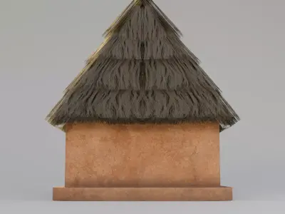 Traditional African Mud Hut with Thatched Roof Low-poly 3D model